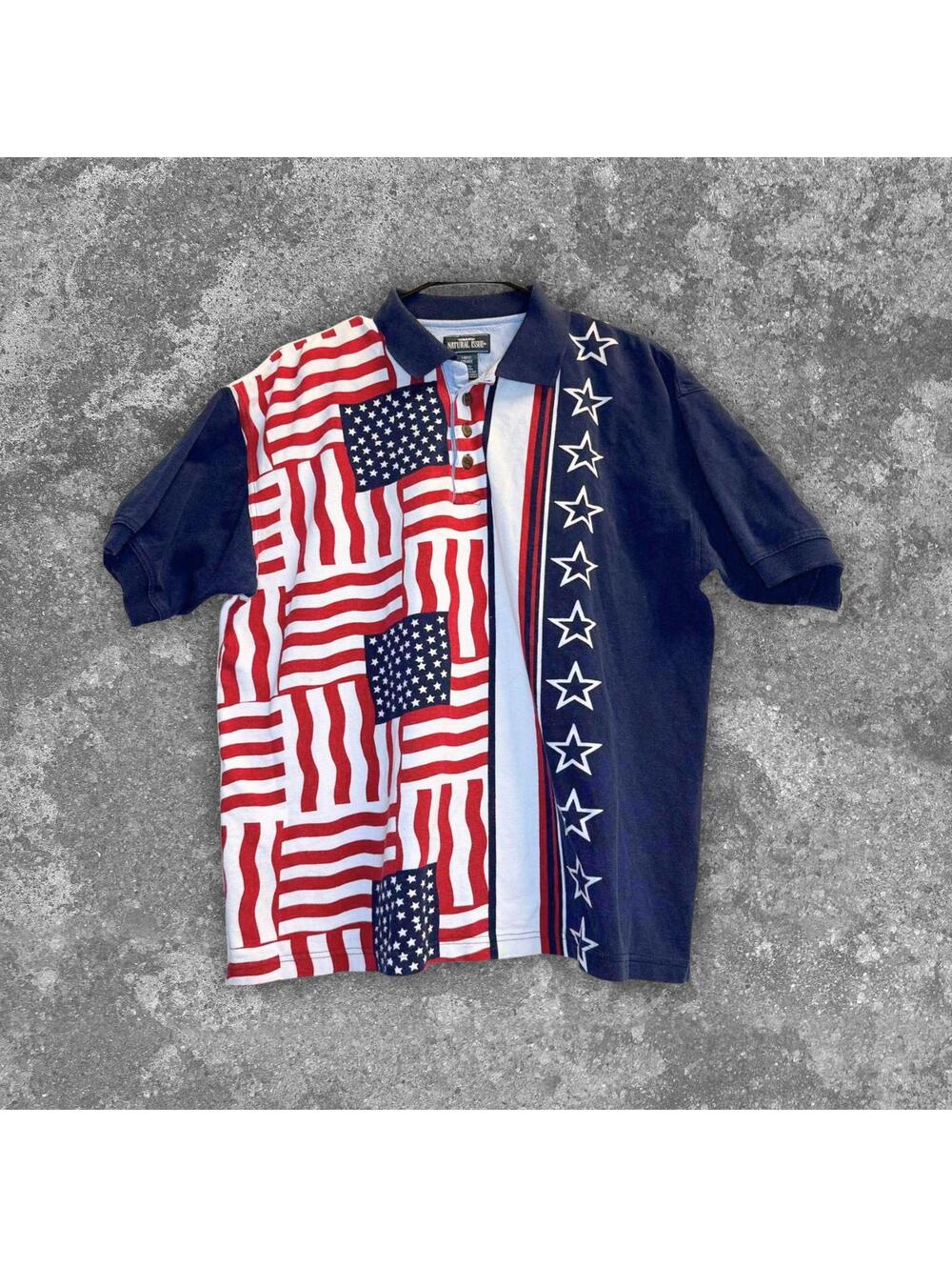 USA Flag Polo Shirt Mens Large American Flag Stars Stripes Patriotic Cotton